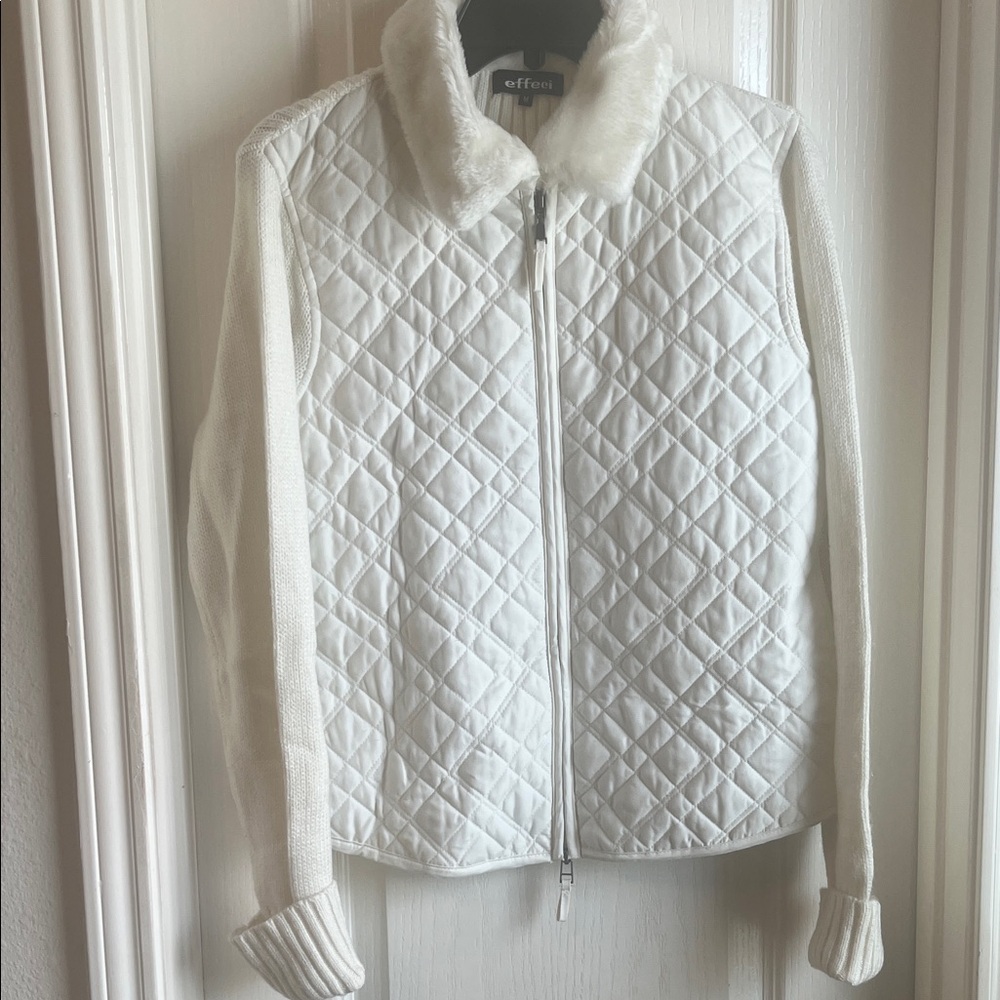 Effeci Women's Quilted White Cardigan